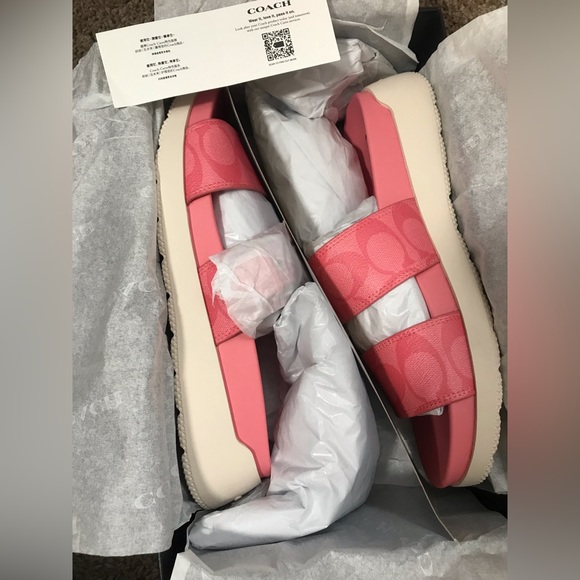 Coach Gwen Pink Lemonade Two Strap Buckle Slide Sandals Size 7-8 - Picture 10 of 13